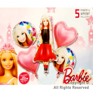 SET DE GLOBOS METALIZADO BARBIE 5 UNIDADES X 1